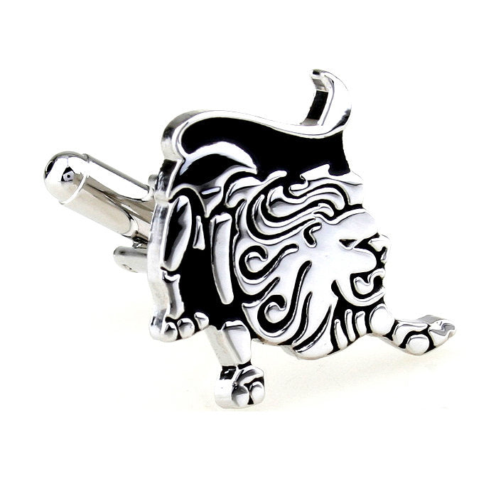 Zodiac Cufflinks Silver and Black Enamel Leo Zodiac Astrology Sign Cuff Links Image 2