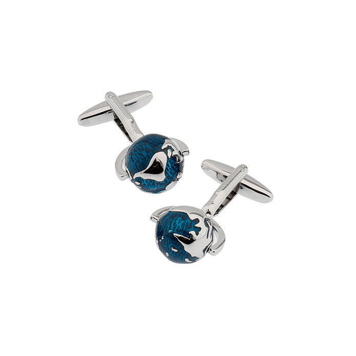 Spinning Globe Cufflinks Aqua Marine Blue Around the World Sailing Traveler Cuff Links Image 1