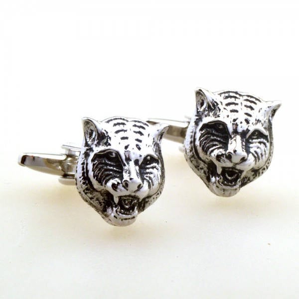 Silver Tone Black Enamel Panther Cufflinks Cat 3D Design Details Cuff Links Animal Comes with Gift Box Custom Cufflinks Image 1