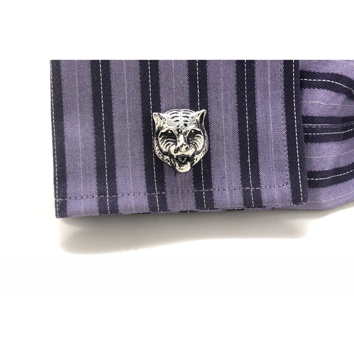 Silver Tone Black Enamel Panther Cufflinks Cat 3D Design Details Cuff Links Animal Comes with Gift Box Custom Cufflinks Image 4