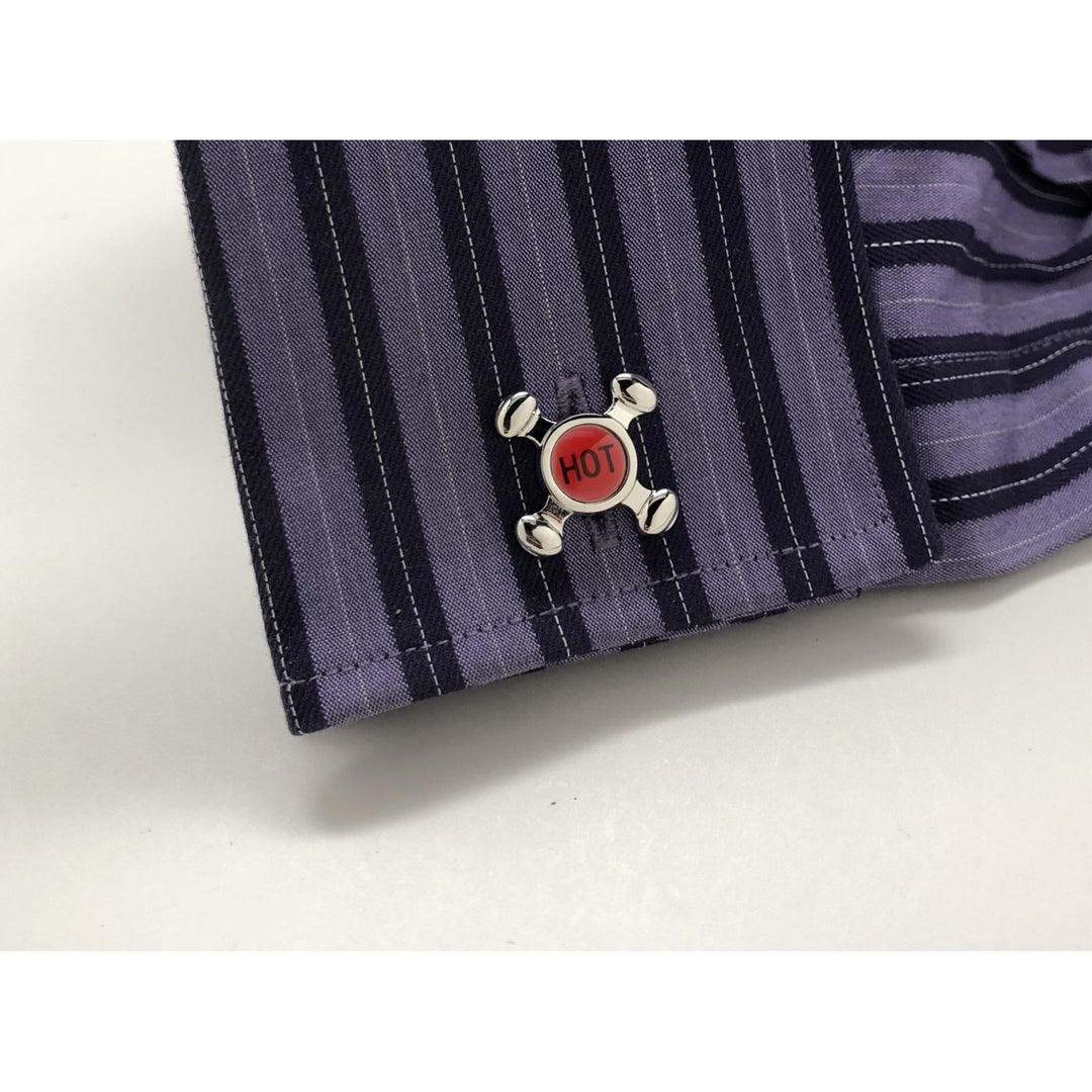 Red and Blue Cufflinks Hot and Cold Faucet Cuff Links Popular for the Builder or Contractor in Our Lives Gift Box White Image 4