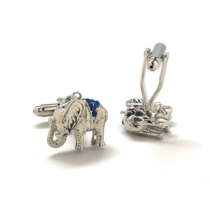 Indian Blue Crystals Elephants Cufflinks Silver Tone African Safari Animals Cuff Links Comes with Gift Box Image 3