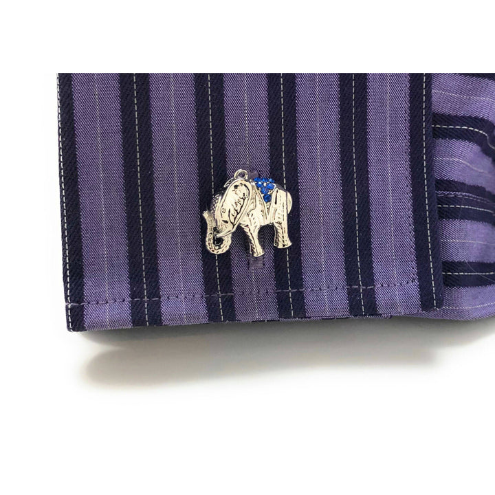 Indian Blue Crystals Elephants Cufflinks Silver Tone African Safari Animals Cuff Links Comes with Gift Box Image 4