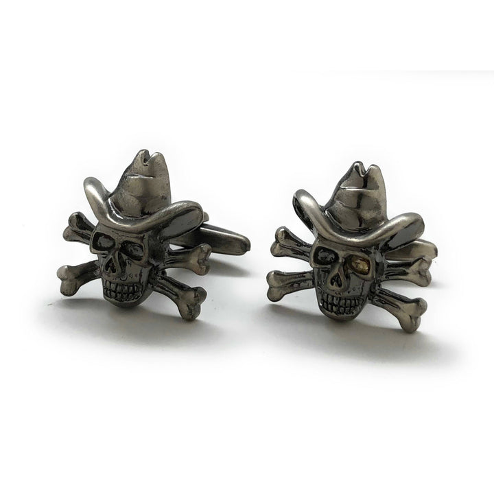 One Eye Duke Cufflinks Desperado Cowhand Gunmetal Cowboy Outlaw Skull and Crossbones Cuff Links Comes with Box White Image 4