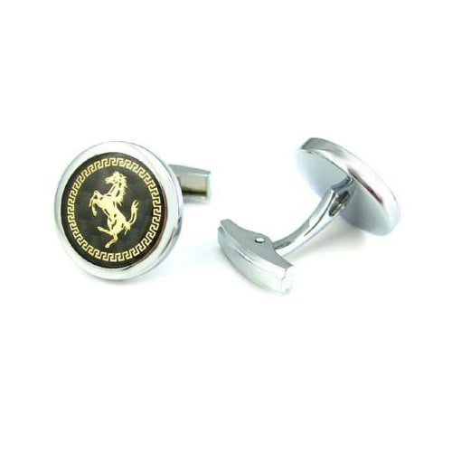 Stallion Cufflinks Round Carbon Fiber Background Gold Toned Horse Cufflinks Image 3