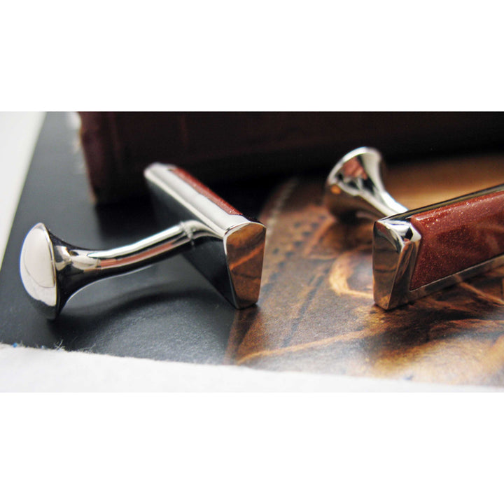 Sand Stone Cufflinks Rich Copper Stone Silver Tone Cuff Links Image 3