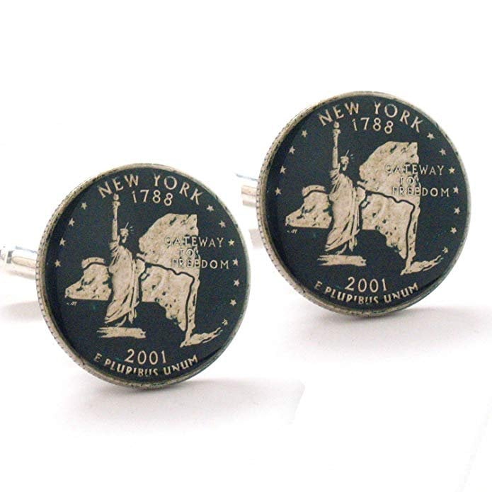 Enamel Cufflinks York Suit Flag State Enamel Coin Jewelry USA United States America NYC Statue Of Liberty Cuff Links Image 1