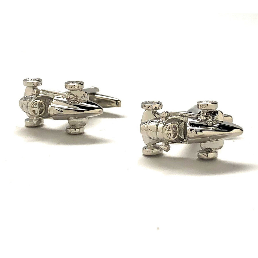 Box Car Racer Cufflinks Old School Race Car Cufflinks Silver Tone 3D Detailed Indy Car Fun Cool Unique Design Cuff Links Image 1