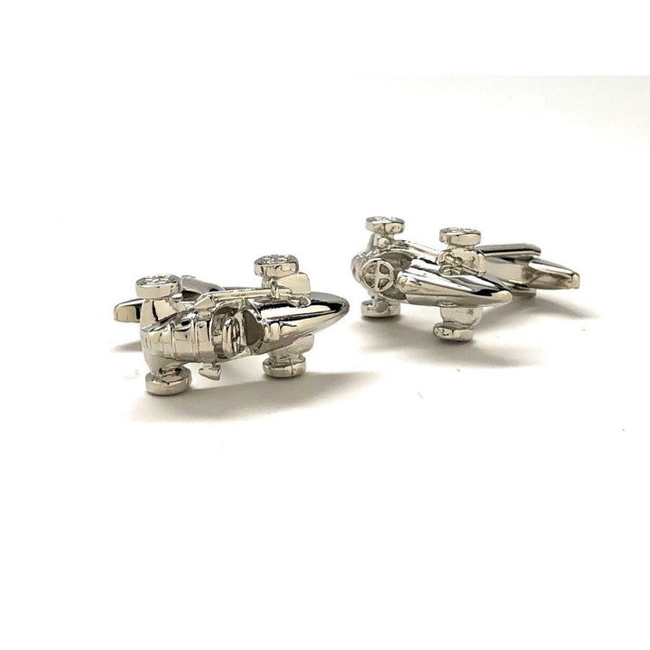 Box Car Racer Cufflinks Old School Race Car Cufflinks Silver Tone 3D Detailed Indy Car Fun Cool Unique Design Cuff Links Image 2