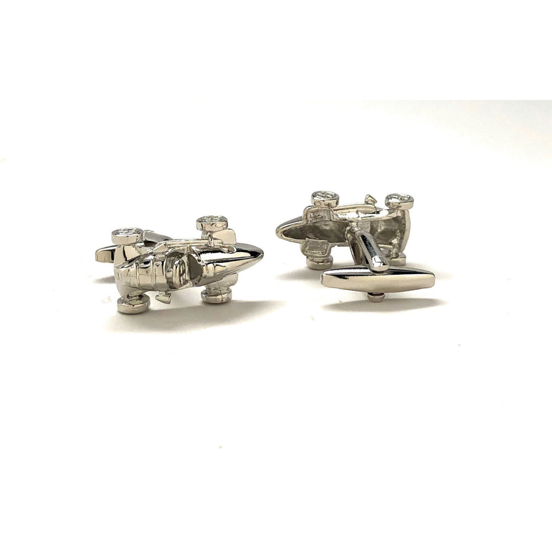 Box Car Racer Cufflinks Old School Race Car Cufflinks Silver Tone 3D Detailed Indy Car Fun Cool Unique Design Cuff Links Image 3