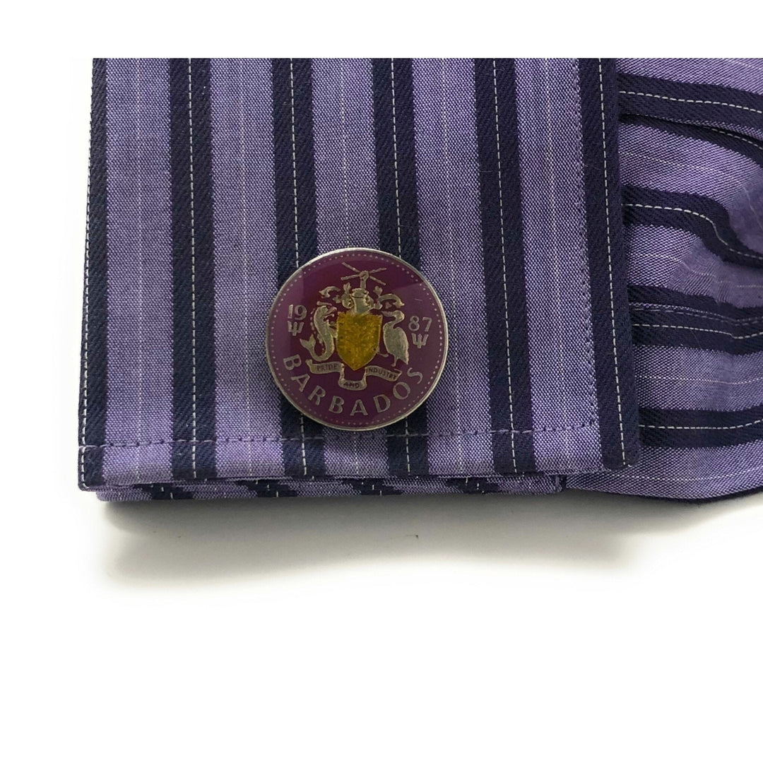 Enamel Cufflinks Hand Painted Barbados Coin Cufflinks Old Coin Rare Enamel Cuff Links Cool Guy Gifts Collector Coins Image 4