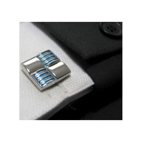 Silver Blue Cufflinks Gentlemens Four Square Silver Blue Stripes Cufflinks Cuff Links unique jewelry cool mens wear Image 1