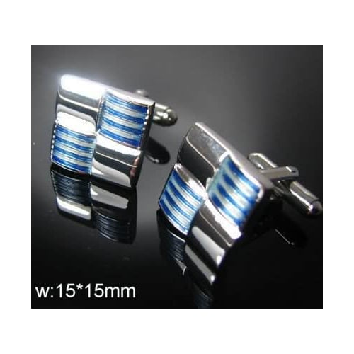 Silver Blue Cufflinks Gentlemens Four Square Silver Blue Stripes Cufflinks Cuff Links unique jewelry cool mens wear Image 2