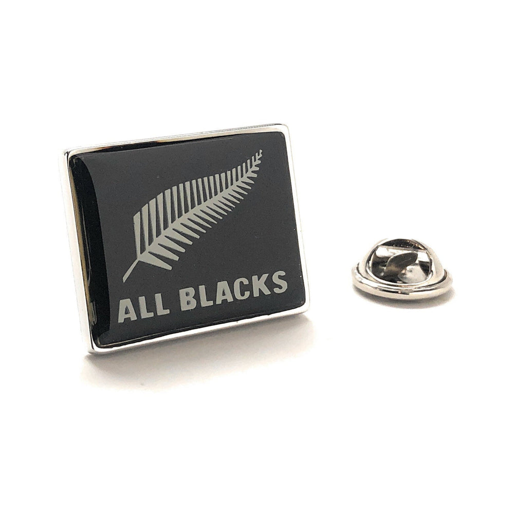 All Blacks Enamel Pins White Black Enamel Lapel Pins Silver Toned Rugby Tie Tacks Your Choice White or Black Background Image 2