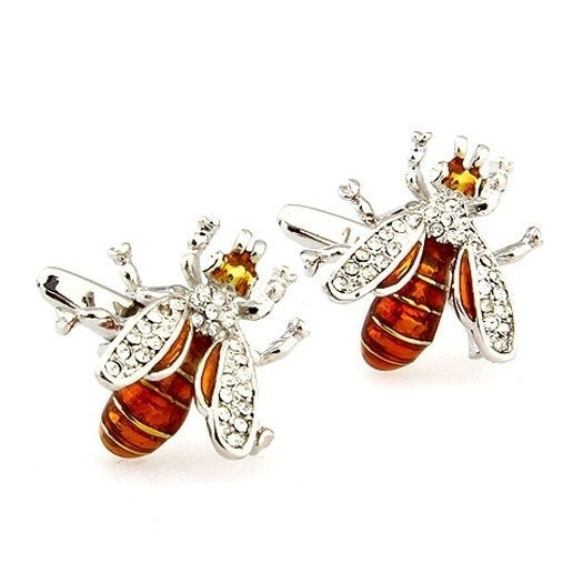 Orange Hornet Cufflinks Crystal Wings Whimsical Cuff Links Image 2