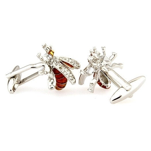 Orange Hornet Cufflinks Crystal Wings Whimsical Cuff Links Image 3