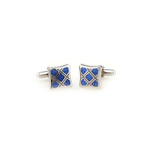 Blue Enamel Cufflinks Silver Blue Lapis Colored Checkered Maze Design Cufflinks Cuff Links Image 2