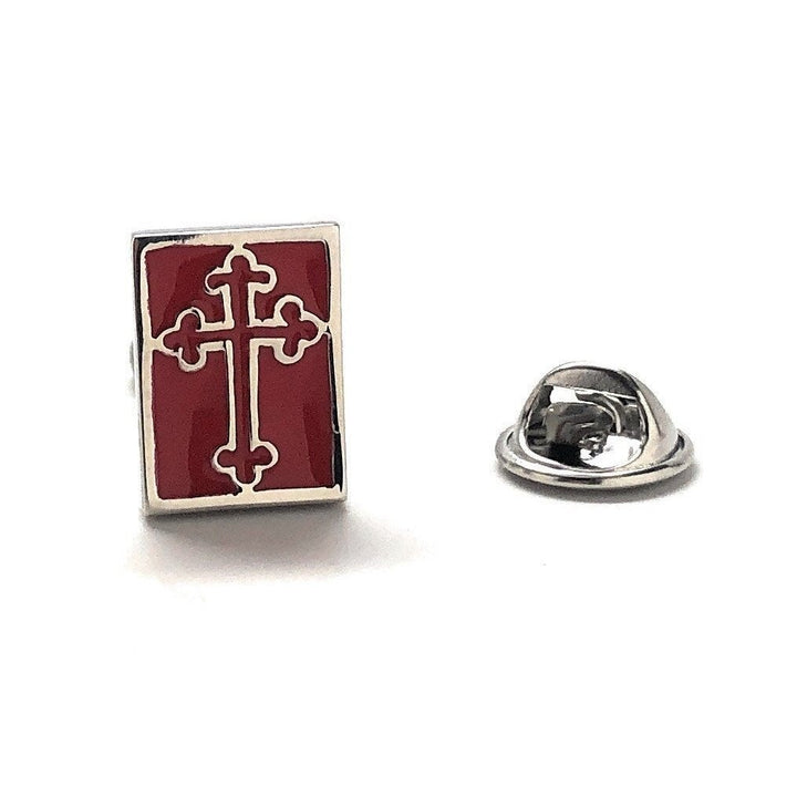 Gothic Cross Enamel Pin Silver Cross Block Religious Lapel Pin Gold Silver Cross Red Greek Cross Religious Faith Tie Image 4