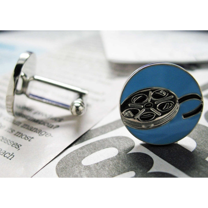 Film Reel Cufflinks Silver and Blue Enamel Movie Buff Hollywood Cuff Links Movie Star Cuff Links Gifts for Dad Husband Image 4