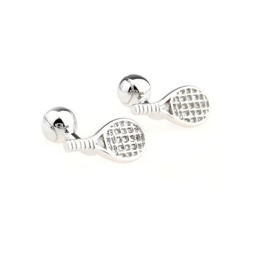 Tennis Cufflinks Silver Tone Tennis Racket with Straight Post Tennis Ball End Cufflinks Cuff Links Image 2