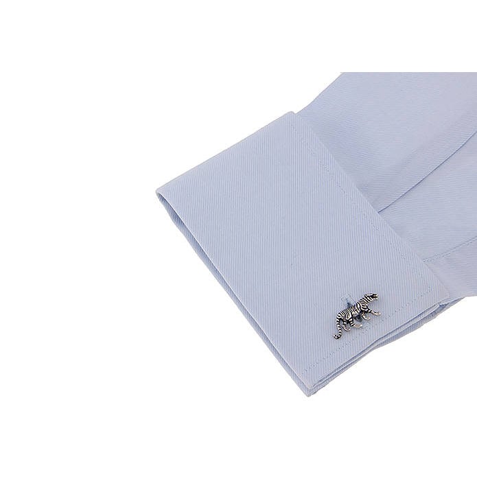 3-D Silver Tone Tiger Cufflinks Animal Cuff Links With Black Enamel Bullet Cat Species Predators Back Comes in Gift Box Image 4