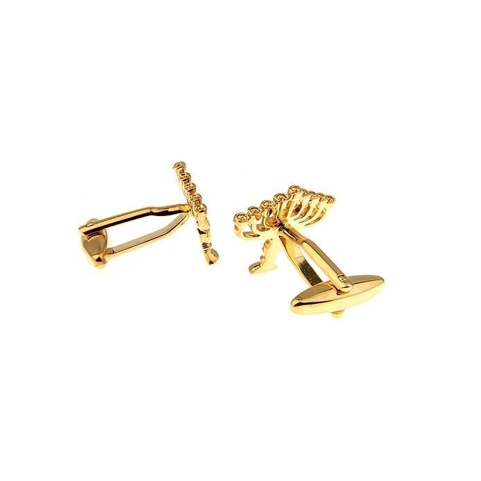 Gold Tone Hanukkah Cufflinks Menorah Chanukiah Religion Cuff Links Comes with Gift Box Image 2