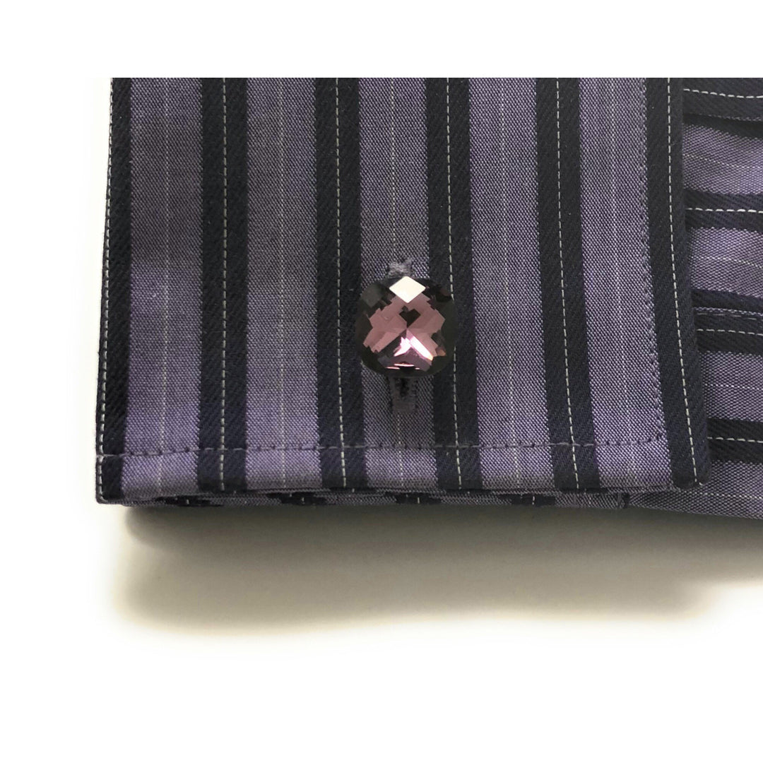 Big Purple Diamond Cut Crystal Cufflinks Silver Tone Post with Bullet Backing Cuff Links Comes with Gift Box Image 4