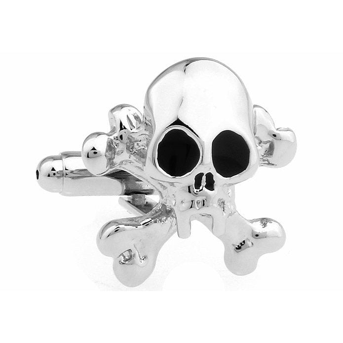 Dead Mans Silver Skeleton Black Eye Pirate Skull Crossbones Cufflinks Cuff Links Halloween Image 1