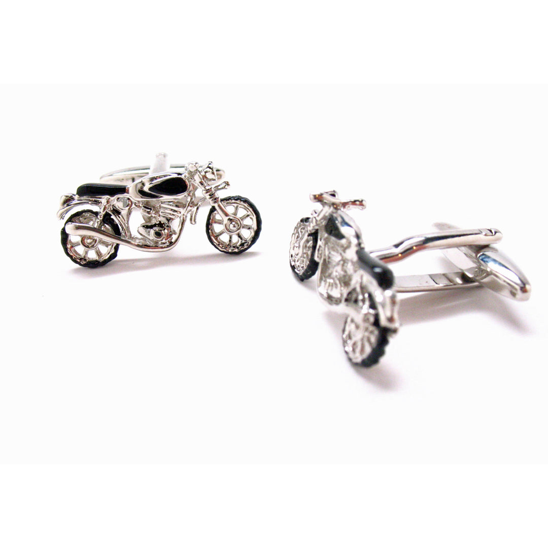 Motorcycle Cufflinks Silver Tone and Black Enamel Vintage Motorcycle Bike Cuff Links Old School Comes with Gift Box Image 4