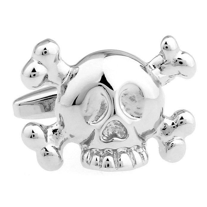 Dead Mans Silver Buck Tooth Pirate Skull Crossbones Cufflinks Cuff Links Halloween Image 1