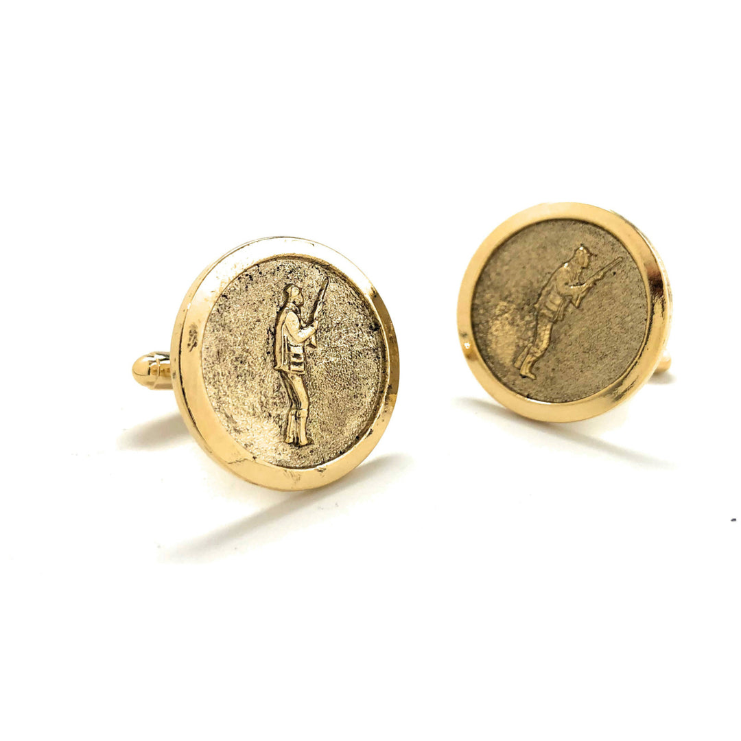 Gold Tone Hunter Cufflinks Outdoor Sportsman Gun Bird Hunting Cuff Links Comes with Gift Box Image 2