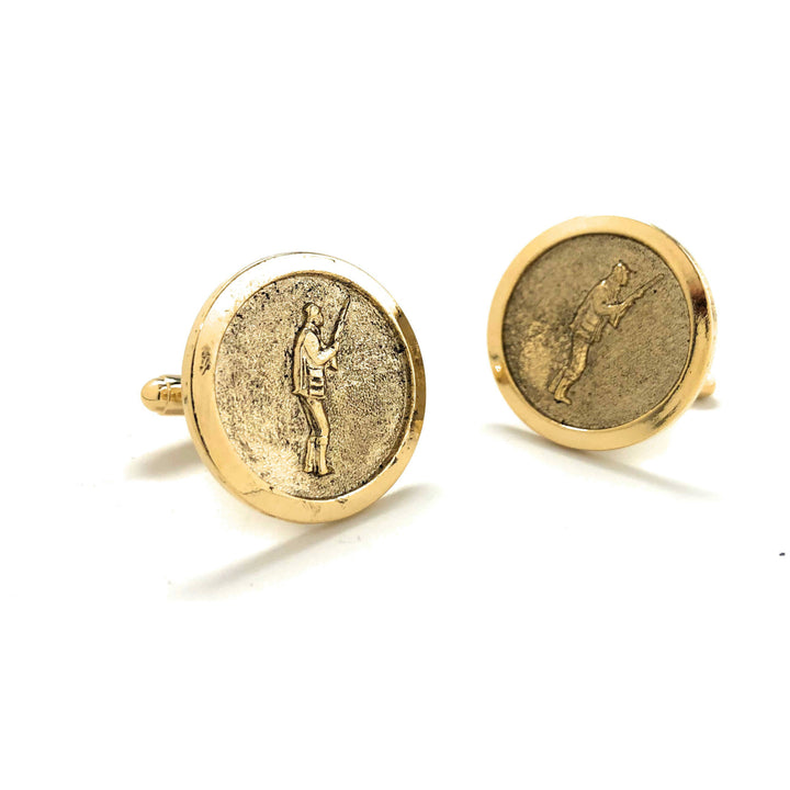 Gold Tone Hunter Cufflinks Outdoor Sportsman Gun Bird Hunting Cuff Links Comes with Gift Box Image 2