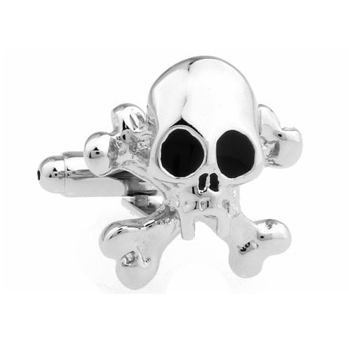 Skull and Cross Bones Cufflinks Silver Treasure Island Cufflinks Halloween Skull Nightmares Silver Toned Cuff Links Image 1