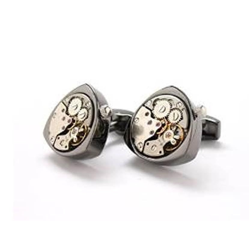 Steampunk Watch Movement Cufflinks Triangle Gunmetal Tone Functional Cuff Links Image 1