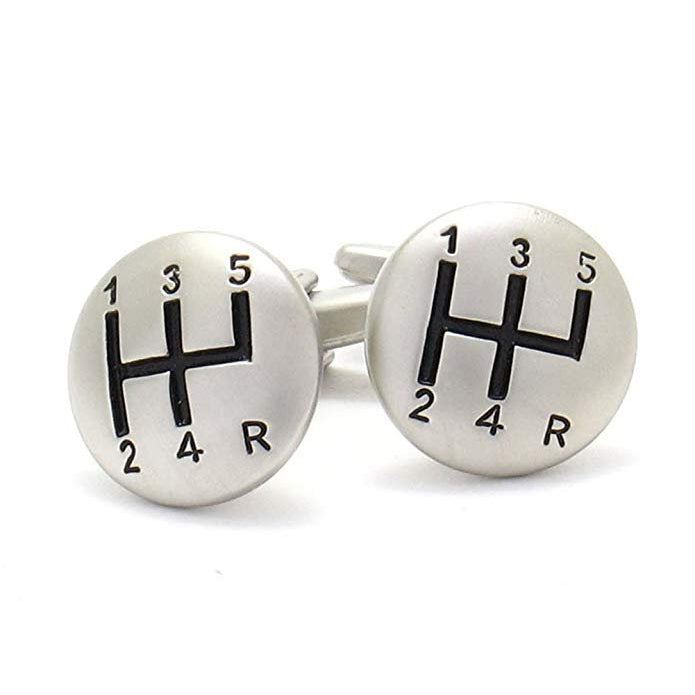 Gear Shifter Matte Silver Car Gears Heavy Motor Hear Automobile One of 5 Speed Manual Shifter Kind Cufflinks Cufflinks Image 1