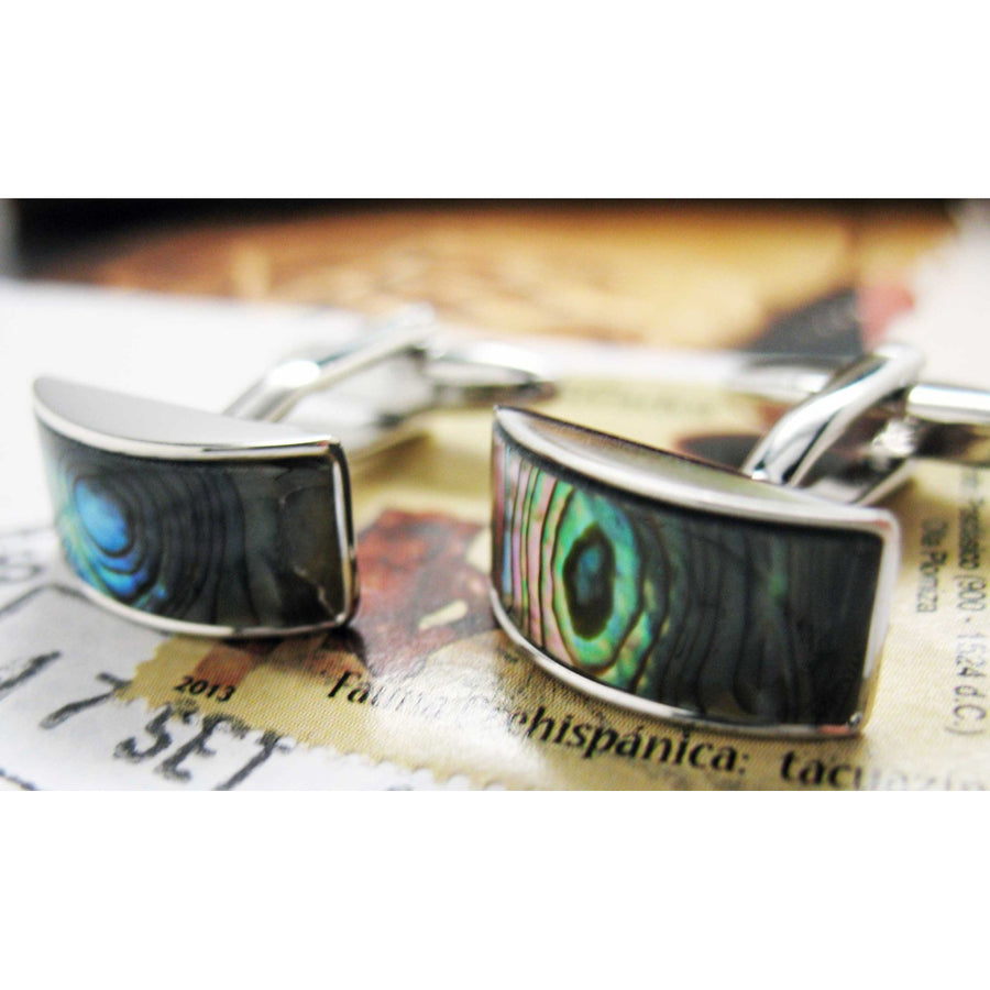 Abalone Mother of Pearl Cufflinks Bar with Silver Toned Stoned Classic Cuff Links Cufflinks Image 1