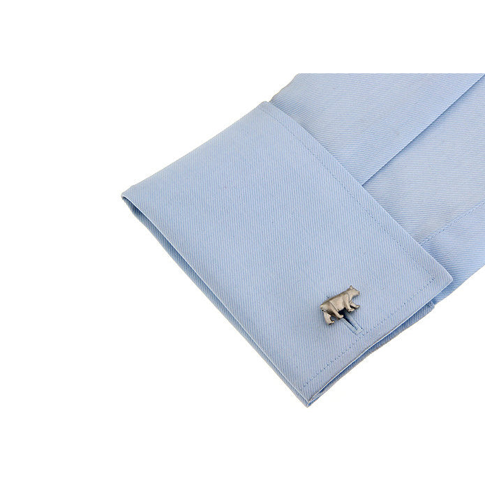 Walking Bear Cufflinks Matte Silver Tone Cuff Links Image 3