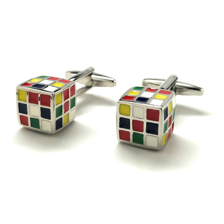 Game Cube Cufflinks Silver Multi Color Block Unique Conversational Cool Classy Modern Cuff Links Comes with Gift Box Image 4