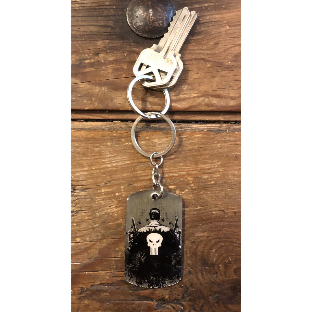 Keychain Punisher Dog Tag Marvel Comics Key Ring Skull Hero Dogtag vintage jewelry Image 3