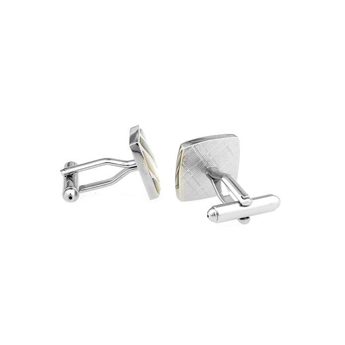 Silver Repp Stripe Cufflinks Mother of Pearl Square Formal Cufflinks Cuff Links Image 3