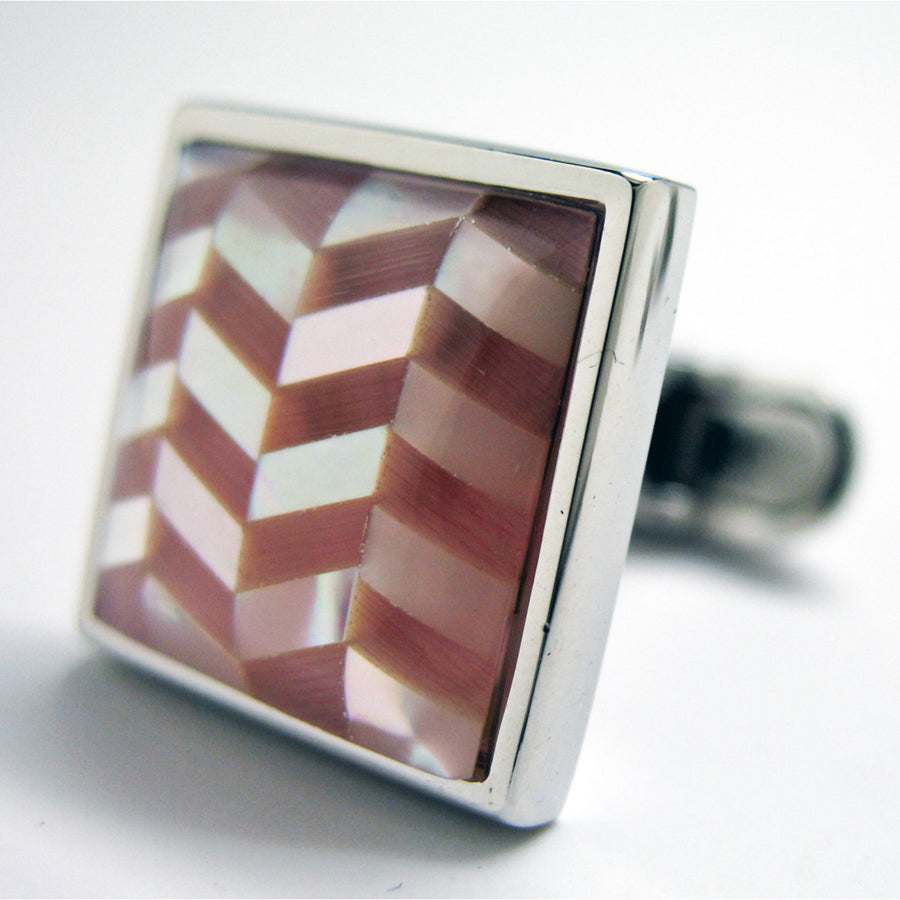 Orange Pearl Cufflinks Mother of Pearl Orange Stripe Silver Toned Cuff Links Image 1