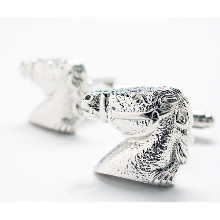 Racing Horse Cufflinks Silver Tone Head Mustang Cuff Links Image 1