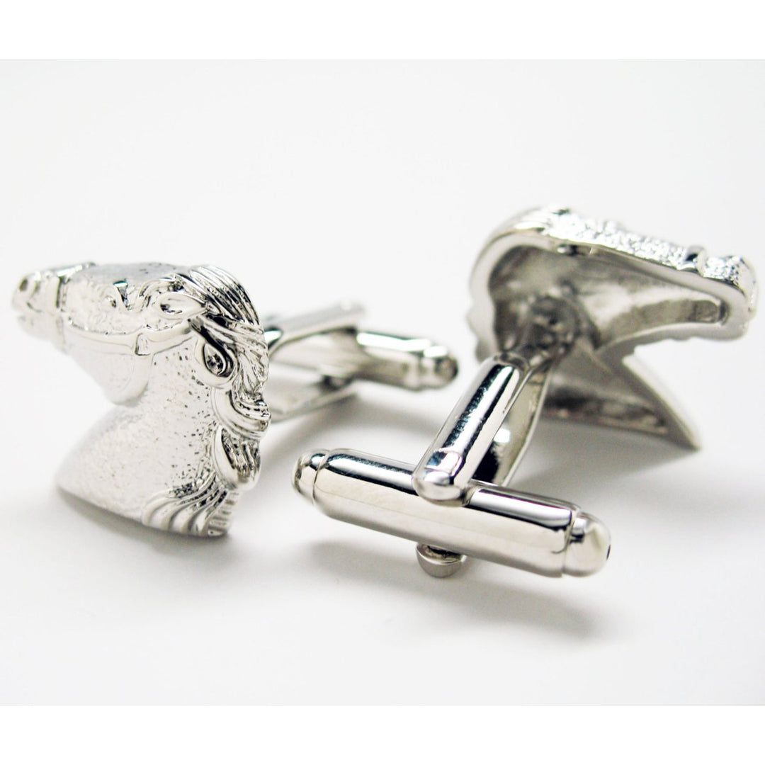 Racing Horse Cufflinks Silver Tone Head Mustang Cuff Links Image 2