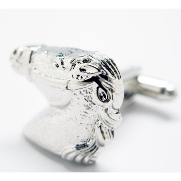 Racing Horse Cufflinks Silver Tone Head Mustang Cuff Links Image 3