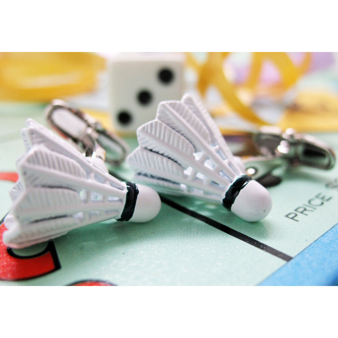 Badminton Shuttlecock Birdie Cufflinks White Enamel Cuff Links Image 2