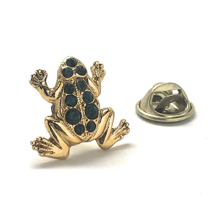 Jumping Frog Lapel Pin Gold Tone Blue Crystal Enamel Pin Image 1