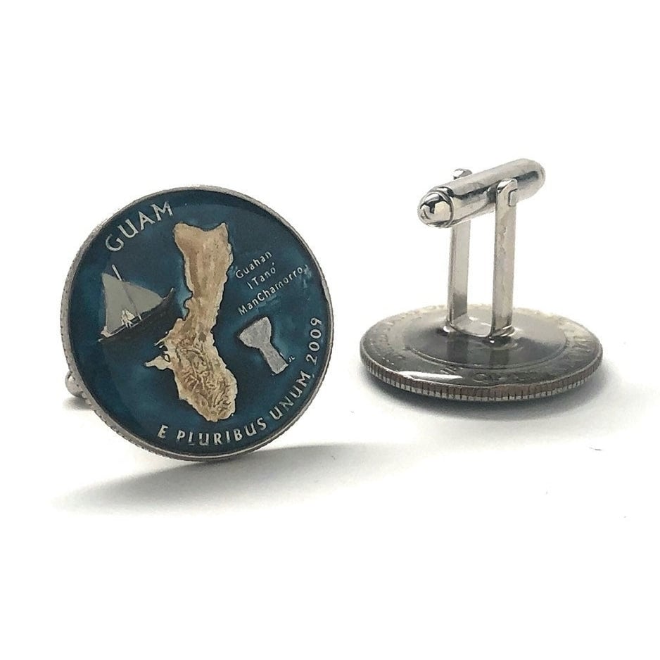 Birth Year Birth Year Enamel Cufflinks Hand Painted Guam Territory Quarter Enamel Coin Jewelry Money Finance Accountant Image 3