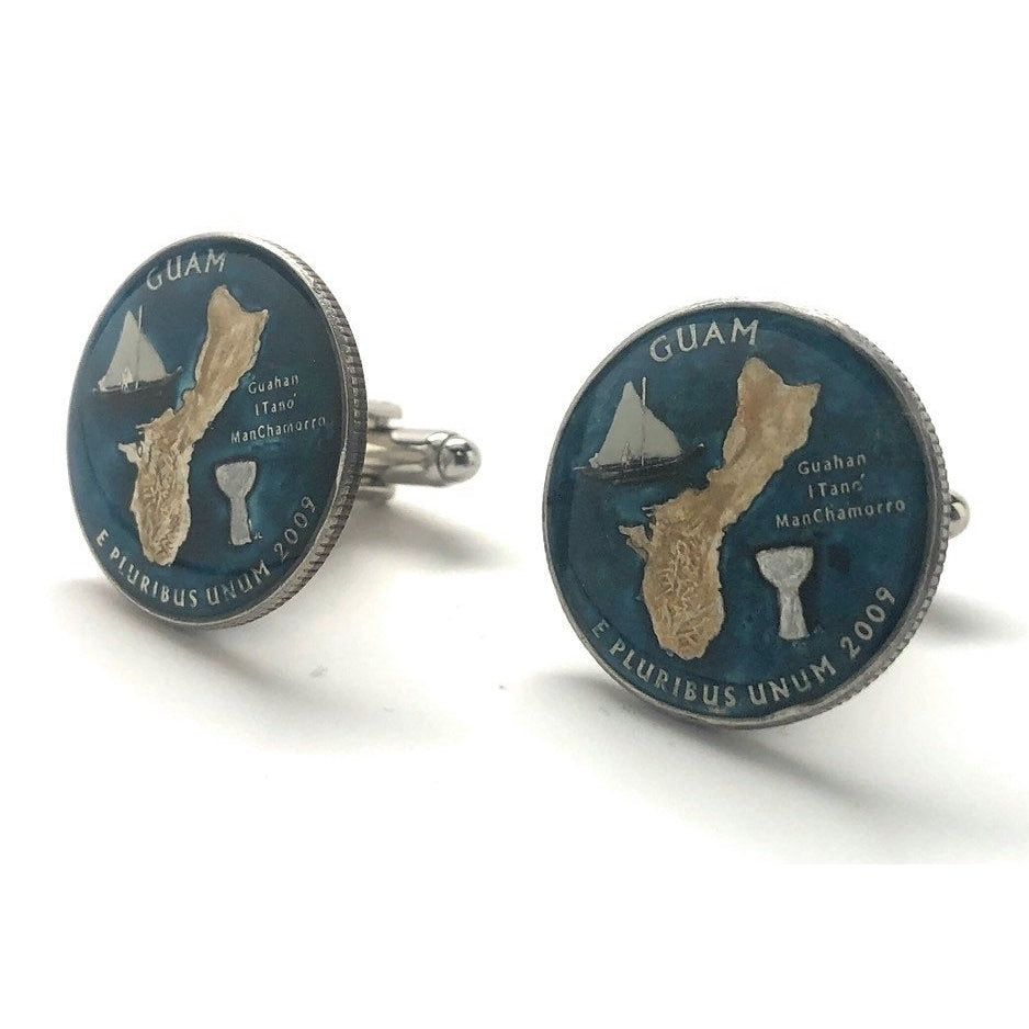 Birth Year Birth Year Enamel Cufflinks Hand Painted Guam Territory Quarter Enamel Coin Jewelry Money Finance Accountant Image 4