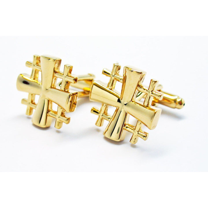 Jerusalem Cross Cufflinks Gold Tone Cut Out Cuff Links Image 1