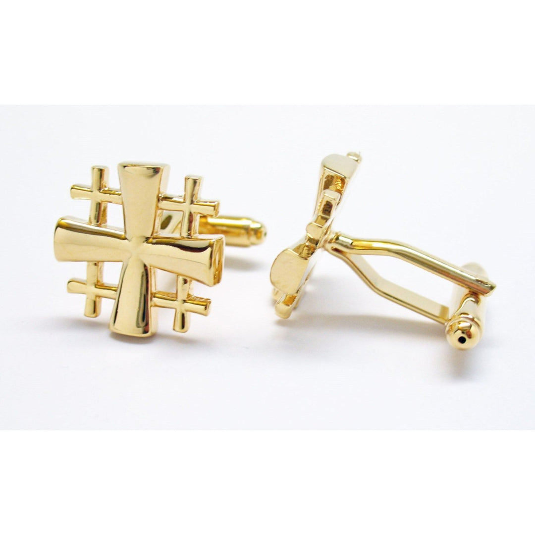 Jerusalem Cross Cufflinks Gold Tone Cut Out Cuff Links Image 2